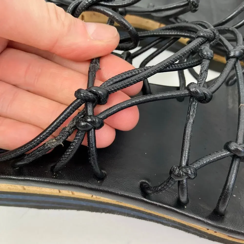 Chloé Jamie Knot Lace-up Gladiator Ankle Wrap Sandals Black Leather Platform